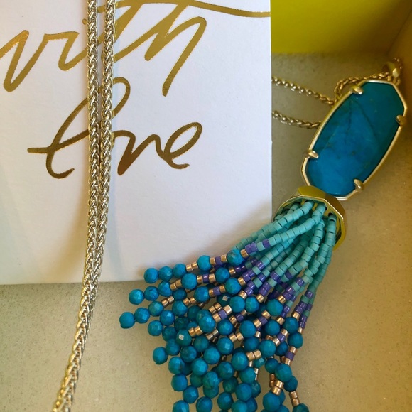 NWT Kendra Scott Eva Necklace Teal Agate & Yellow - Picture 6 of 11